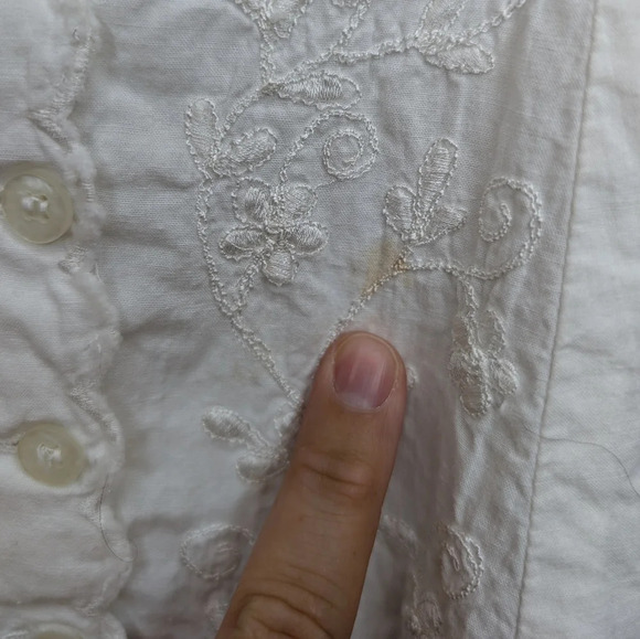Vintage 90s Styleworks White 100% Cotton Embroidered Detail Button Front Dress 6 - Picture 7 of 10
